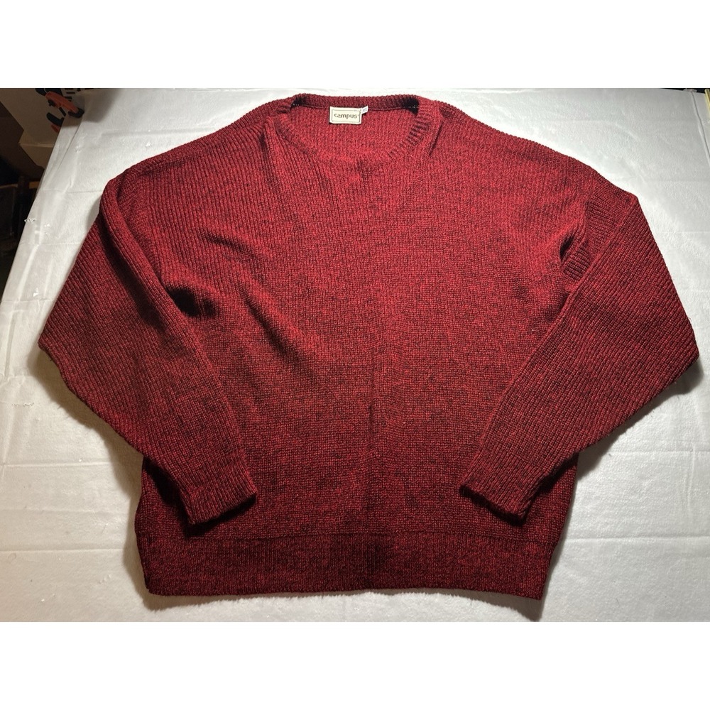 VTG Campus Sweater Mens 3XL Big Man Red Marled Knit USA Made Crewneck